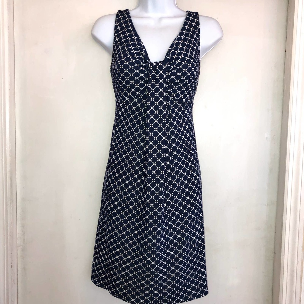 TALBOTS PS Navy White Sleeveless Geometric A-Line Dress
